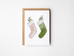 Load image into Gallery viewer, Pink and Green Christmas Stockings Card
