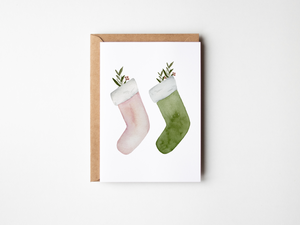 Pink and Green Christmas Stockings Card