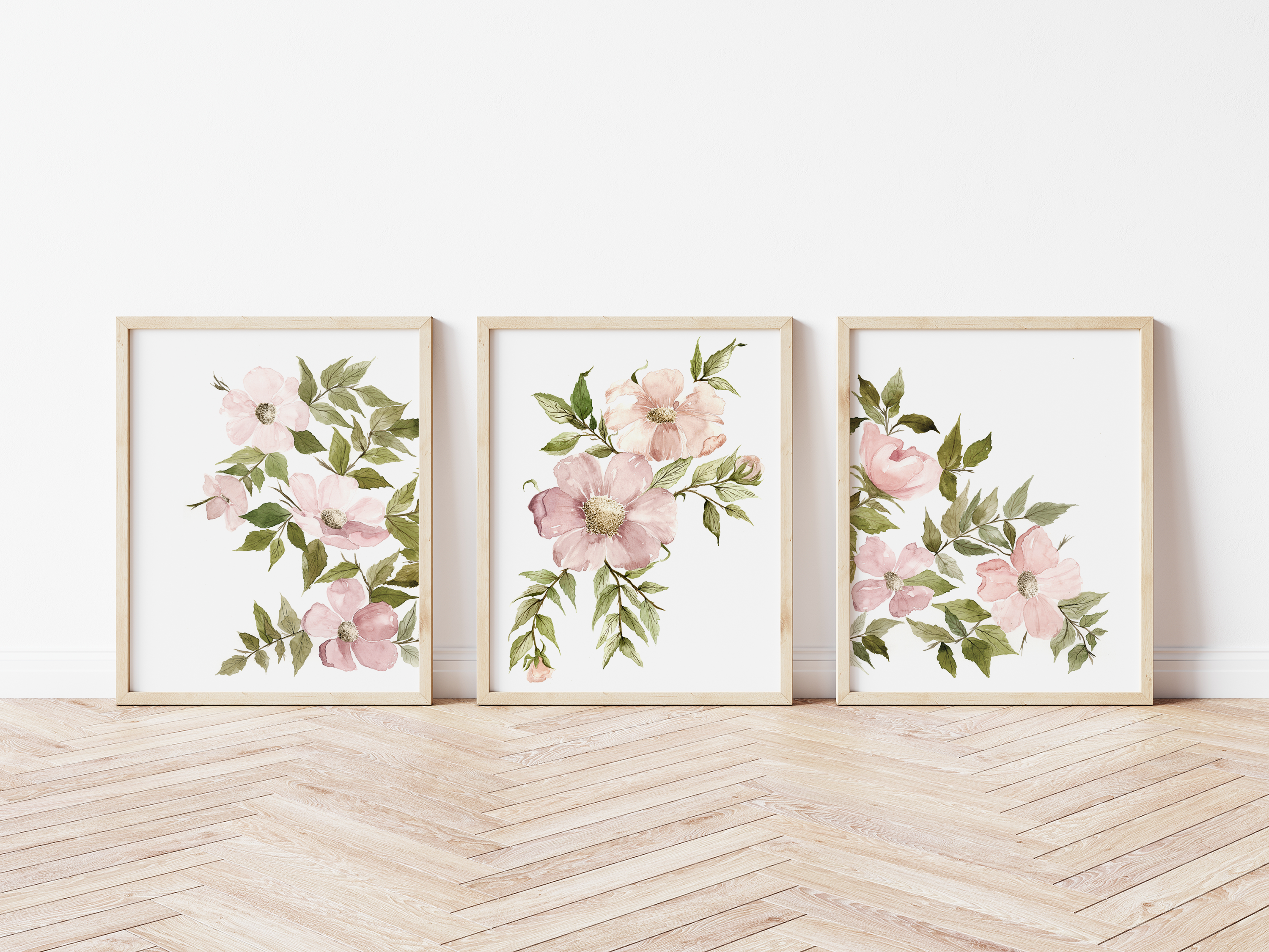 Set of Two Pink Wild Roses Art Print