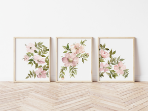 Set of Two Pink Wild Roses Art Print